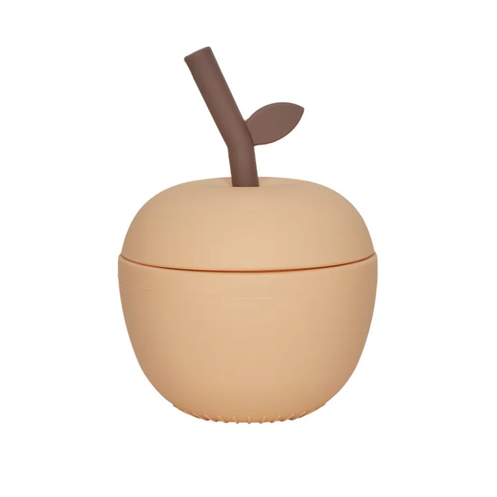 OYOY Mini - Apfel Becher mit Strohhalm, peach