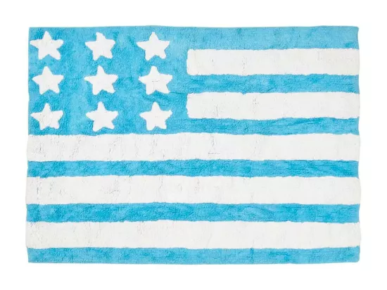 Tapis enfant 124x167 fait main en coton bleu et blanc DRAPA