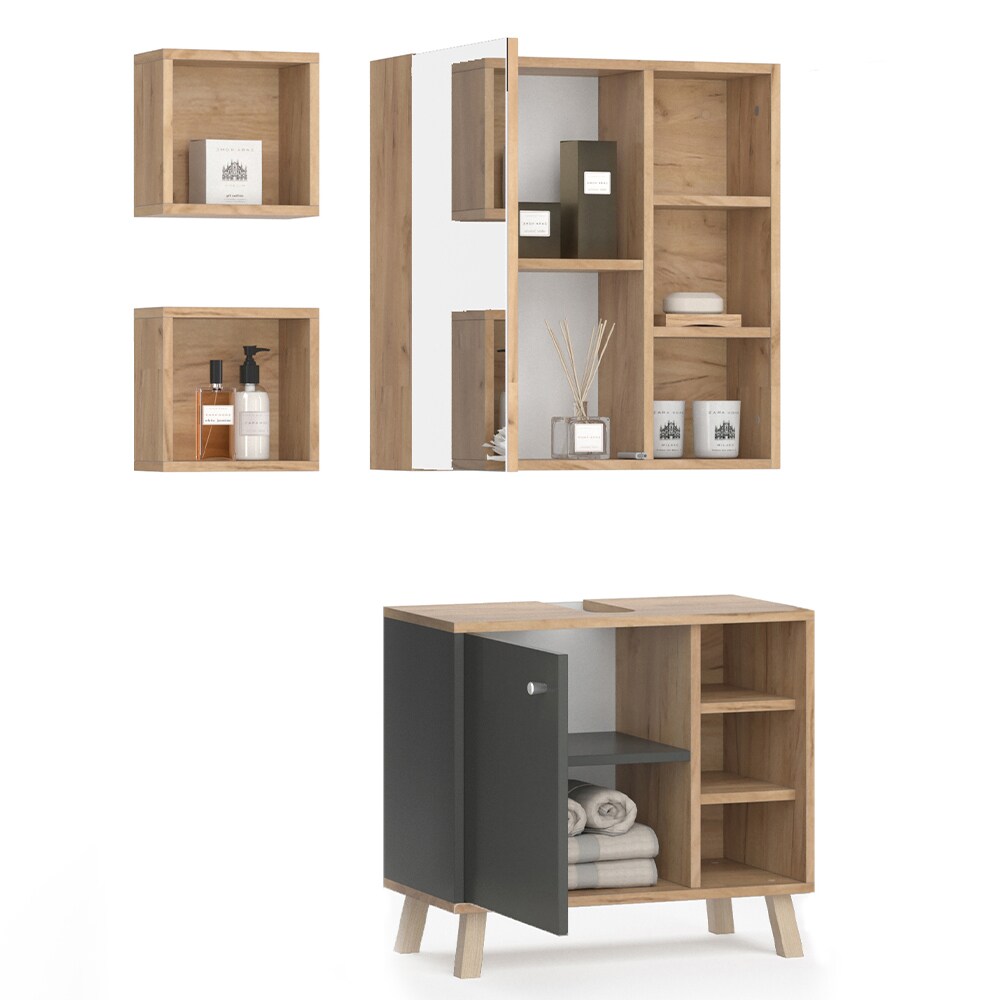 Vicco Badmöbelset Spiegelschrank Waschtischunterschrank Wandregal Senyo GK/ANT
