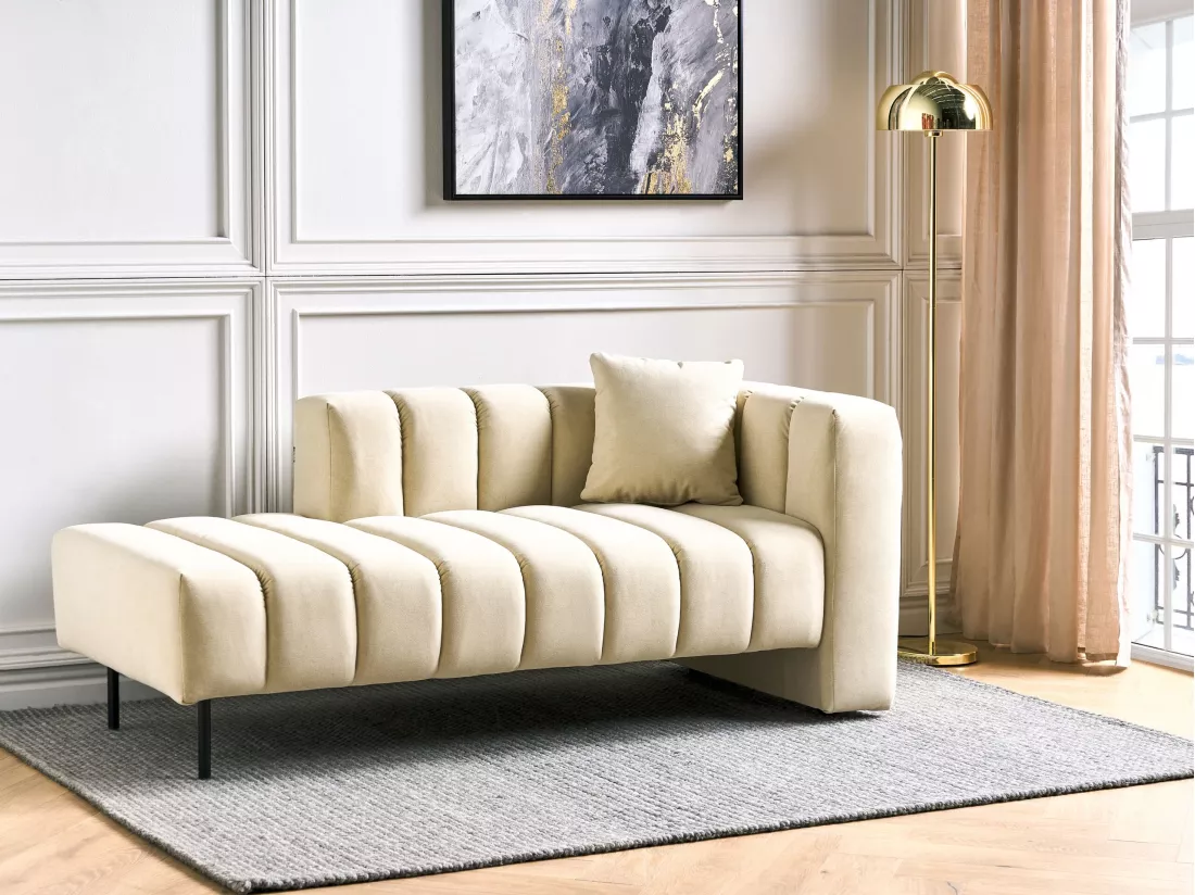 Chaise longue côté droit en similicuir vegan blanc cassé LANNILS