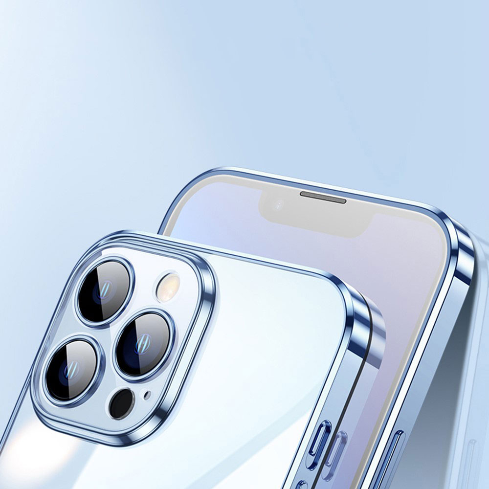 iPhone 13 Gummi Case Hülle Galvanisierter Rahmen   Kameraglasschutz - Blau