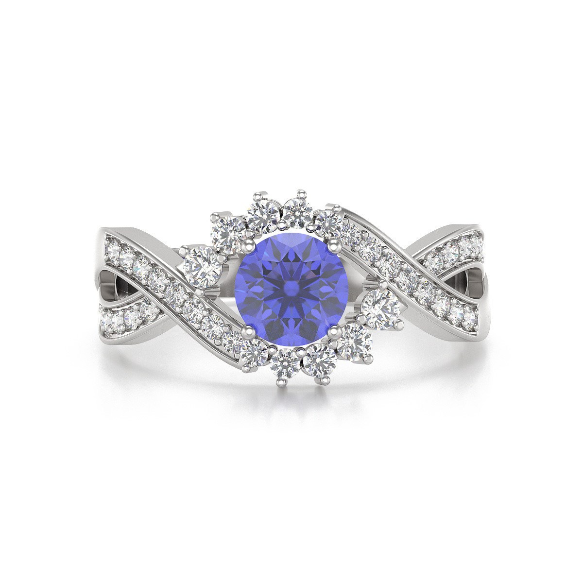 Bague ADEN Or 585 Blanc Tanzanite et diamants 3.2grs