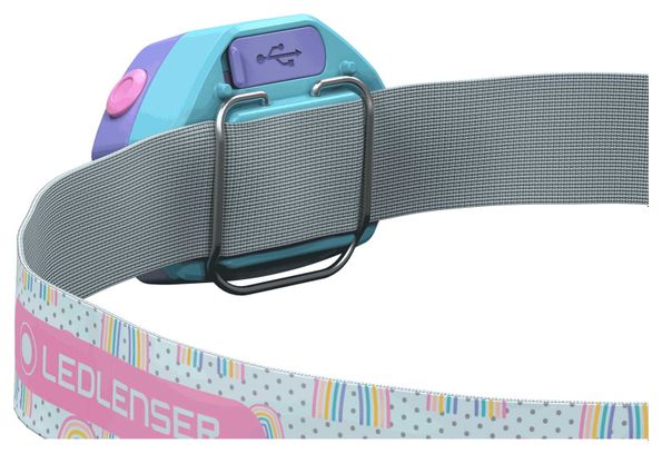 Lampe Frontale LED pour enfant KIDLED4R motif Arc en ciel | Version Rechargeable | 40 Lumens | 18h d'autonomie | 9m de distance d'éclairage | LEDLENSER