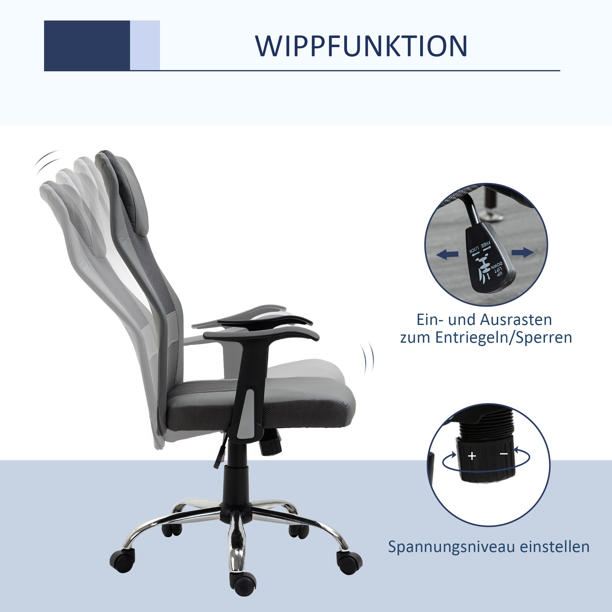 Vinsetto Bürostuhl ergonomisch 51 x 60,8 x (112-122) cm (LxBxH)