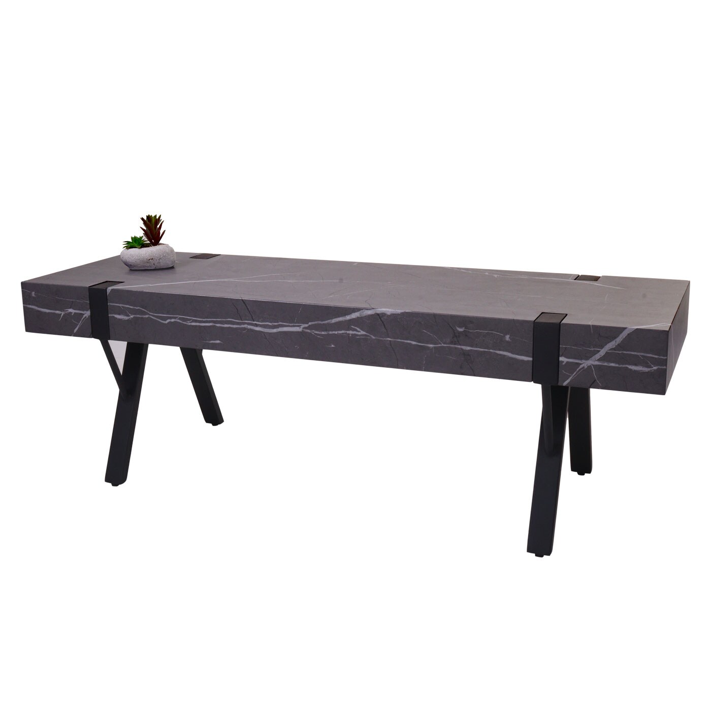 TV-Rack MCW-L54, Fernsehtisch Lowboard TV-Tisch, Metall 42x120x40cm ~ Marmor-Optik grau