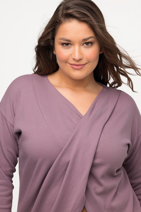 Yoga-Shirt, drapiert, V-Ausschnitt, Langarm, Biobaumwolle