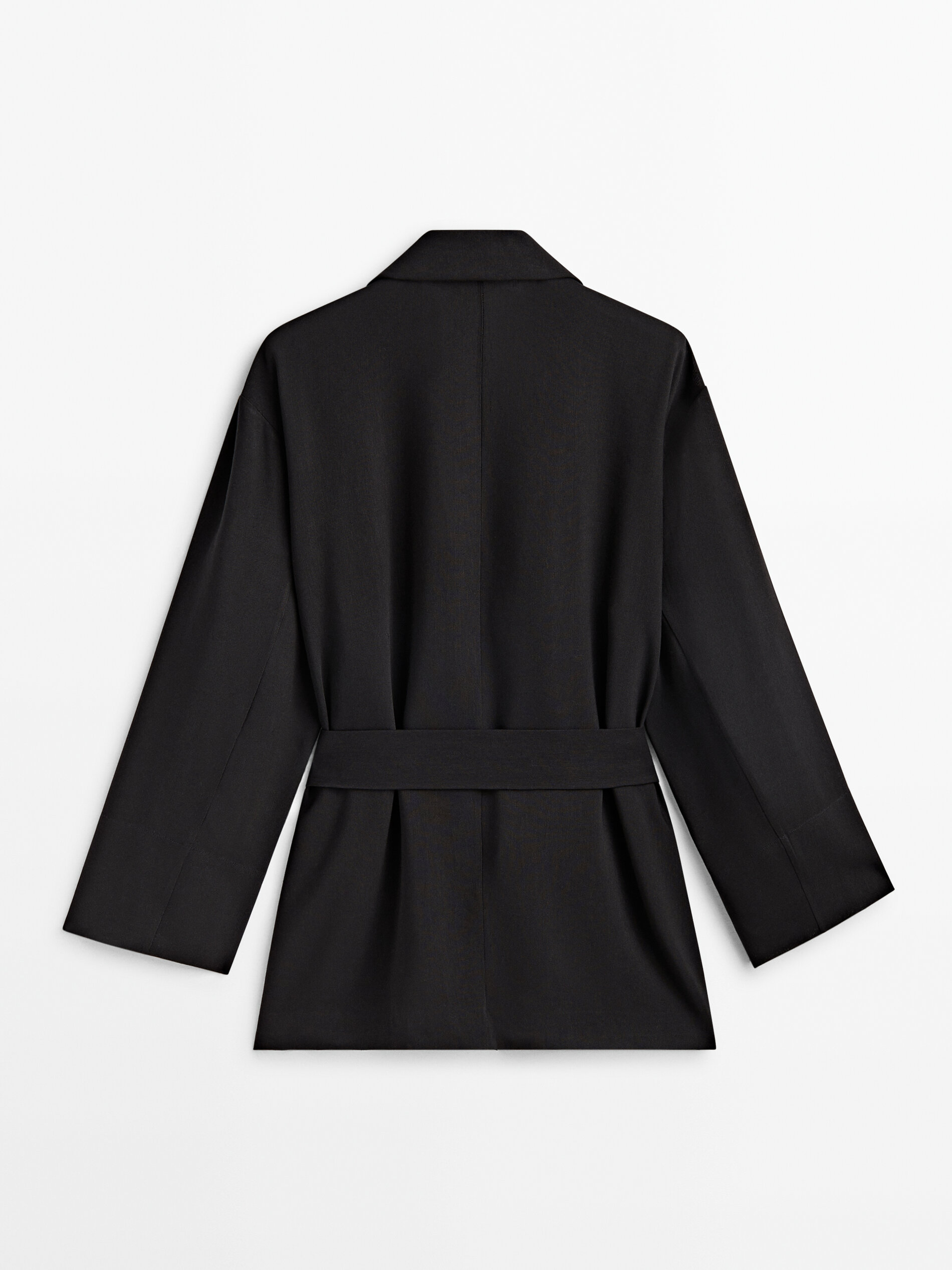 Blazer fluido com gravata de linho - PRETO
