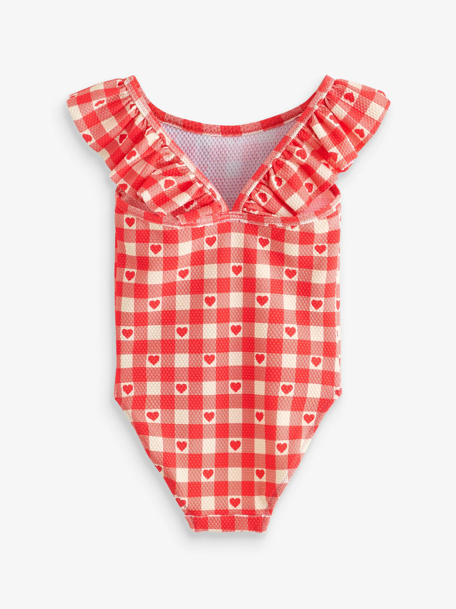 Rood geruit hart - Badpak met rucheschouders (3 mnd - 7 jr)