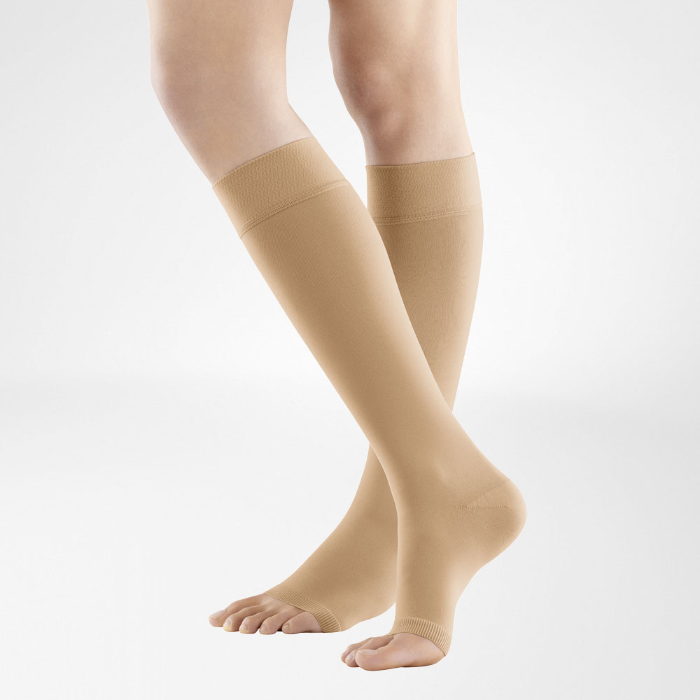 Bauerfeind VenoTrain Soft S KKL2 AD L normal/long offene Fussspitze Noppenhaftband 3cm caramel 1 Paar