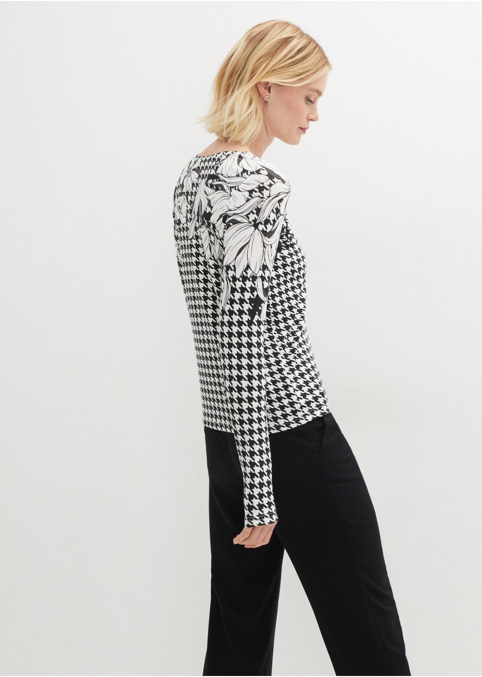 T-shirt manches longues motif pied-de-coq