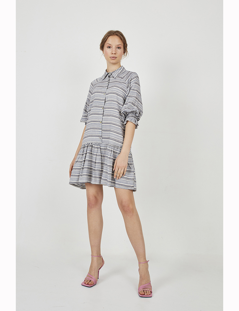 Short Flowing Dress Grey Stripes