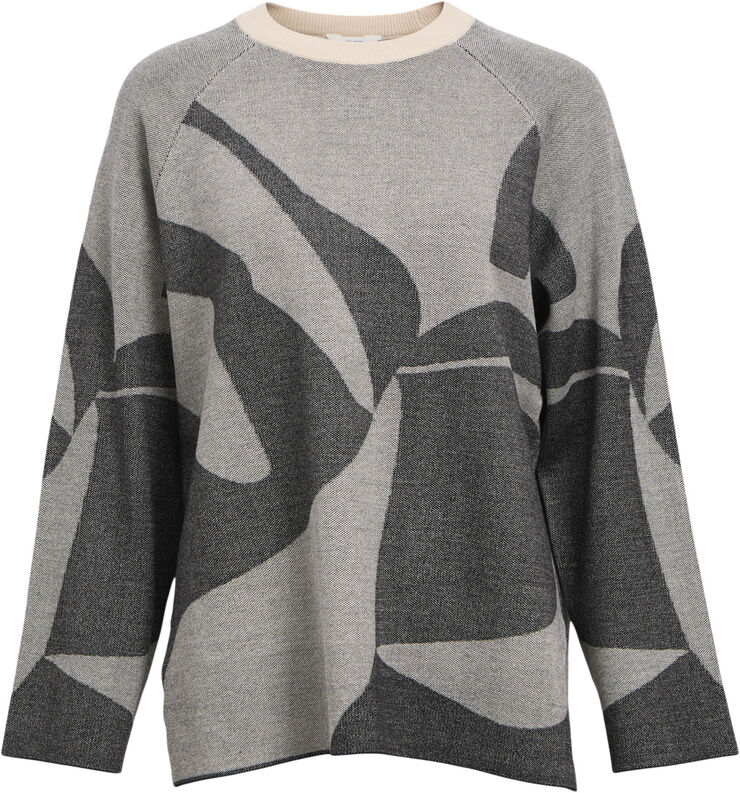 Object OBJSIF LO L/S KNIT PULLOVER DIV Medium grey melange/dgm graphic