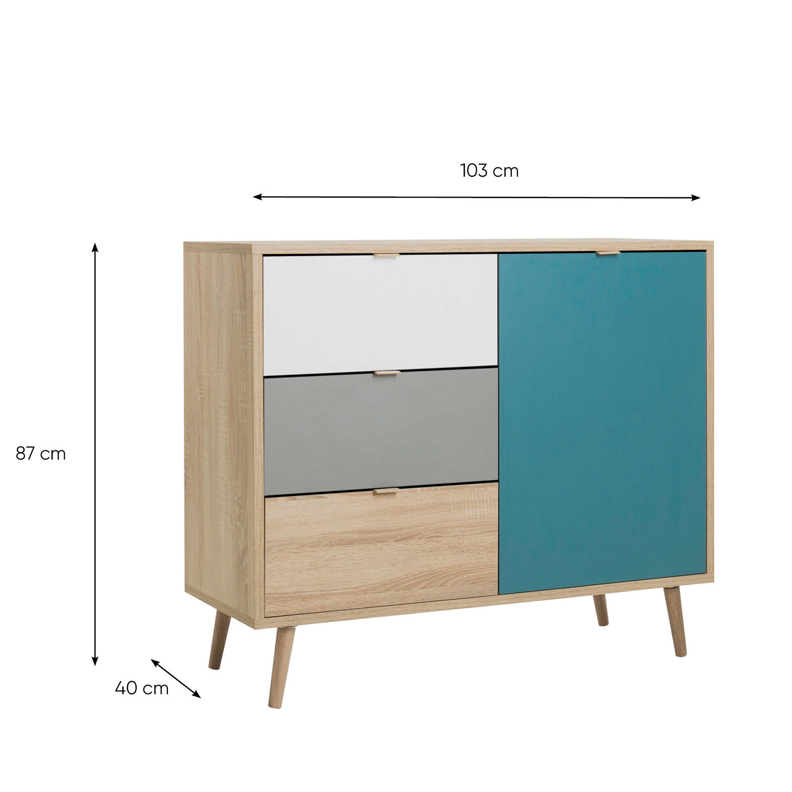 Kommode CUBA - Sonoma Eiche - tricolor- 103 cm breit