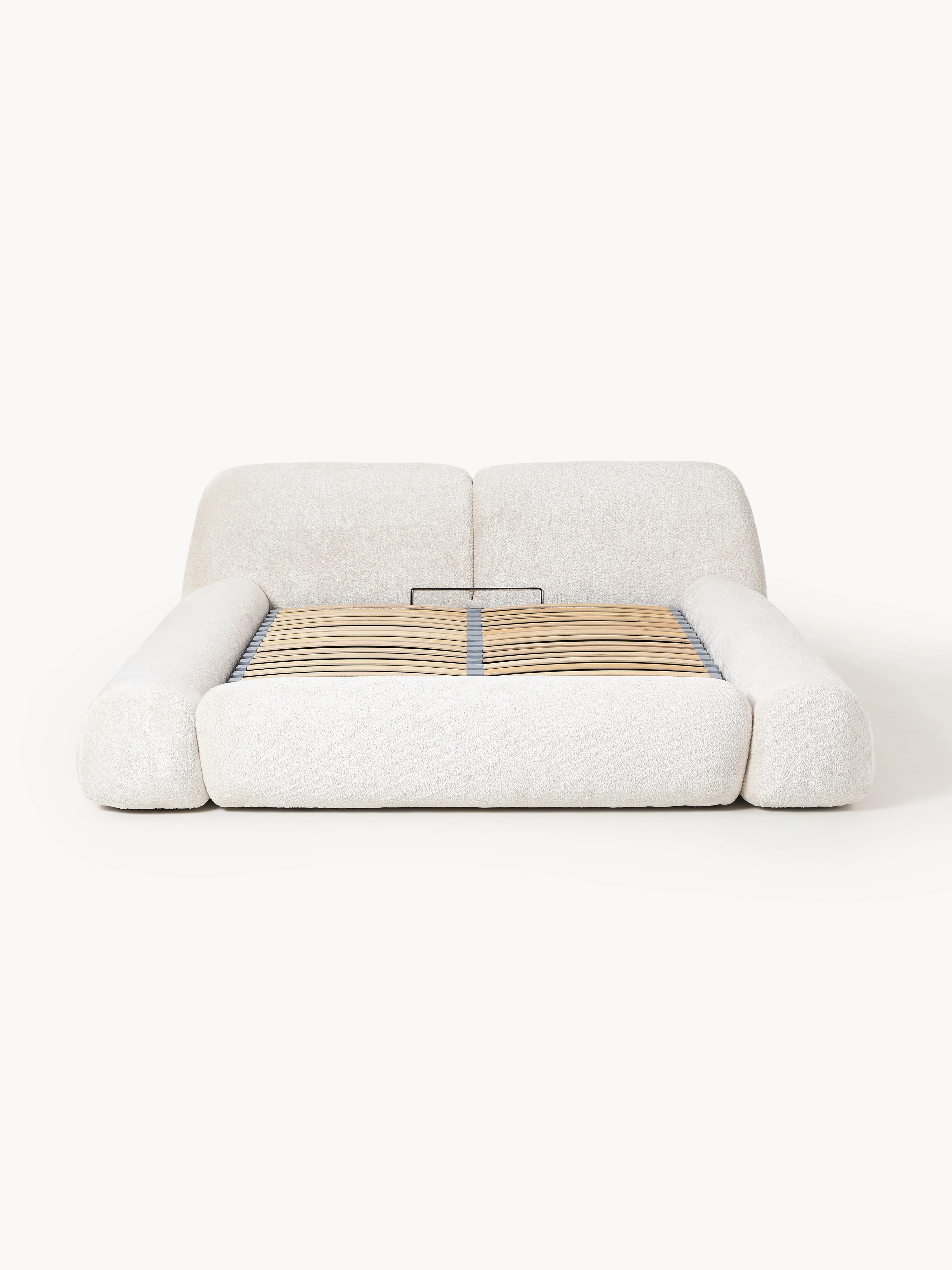 Gestoffeerd teddy bouclé bed Wolke met opbergruimte