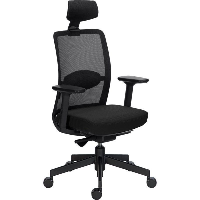Chaise de bureau ERGO MOOV' - Tissu et maille - Dossier avec soutien lombaire rembourré  - Appui-tête - Accoudoirs - Mécanisme synchrone avec réglage profondeur d'assise