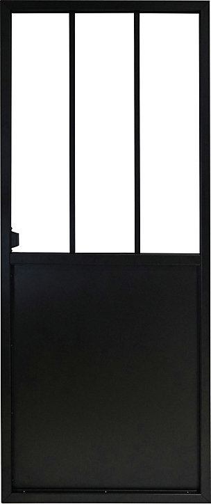 Ensemble porte coulissante atelier noire 3 vitrages transparents H.204 x l.83 cm et système de rail en acier