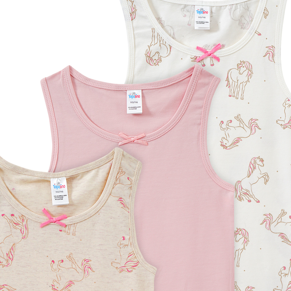 Yigga 3 Mädchen Unterhemden im Set beige / rosa / weiss