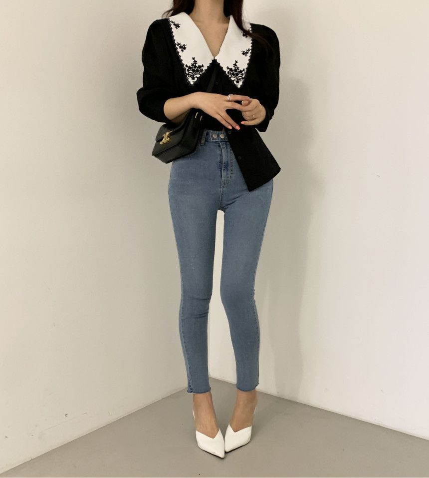 Cossita - Blouse met kraag en elleboogmouwen