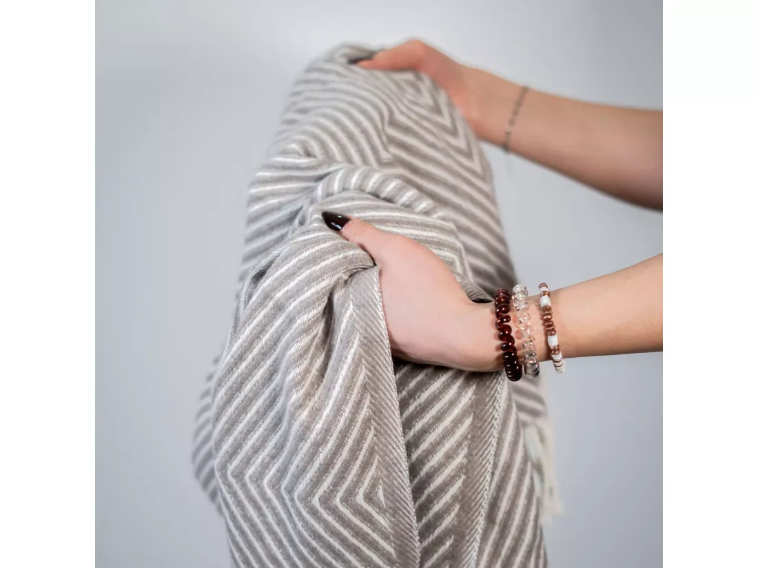 Plaid coton 130x170cm - Blanc et Gris - Nepal