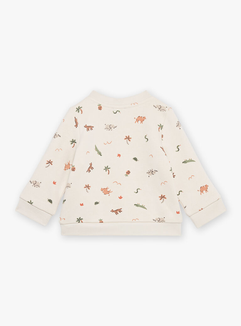 Sweat beige en molleton à imprimé animaux