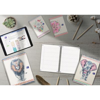 Oxford Boho Chic - Cahier spiralé B5 (19 x 25 cm) - 120 pages - petits carreaux ( 5x5 cm)