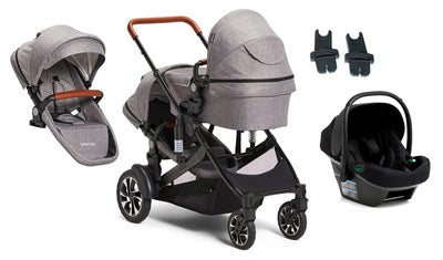 Beemoo Maxi 4 Twin Søskenvogn Inkl. Søskensete & Beemoo Route i-Size Babybilstol, Grey/Black Stone