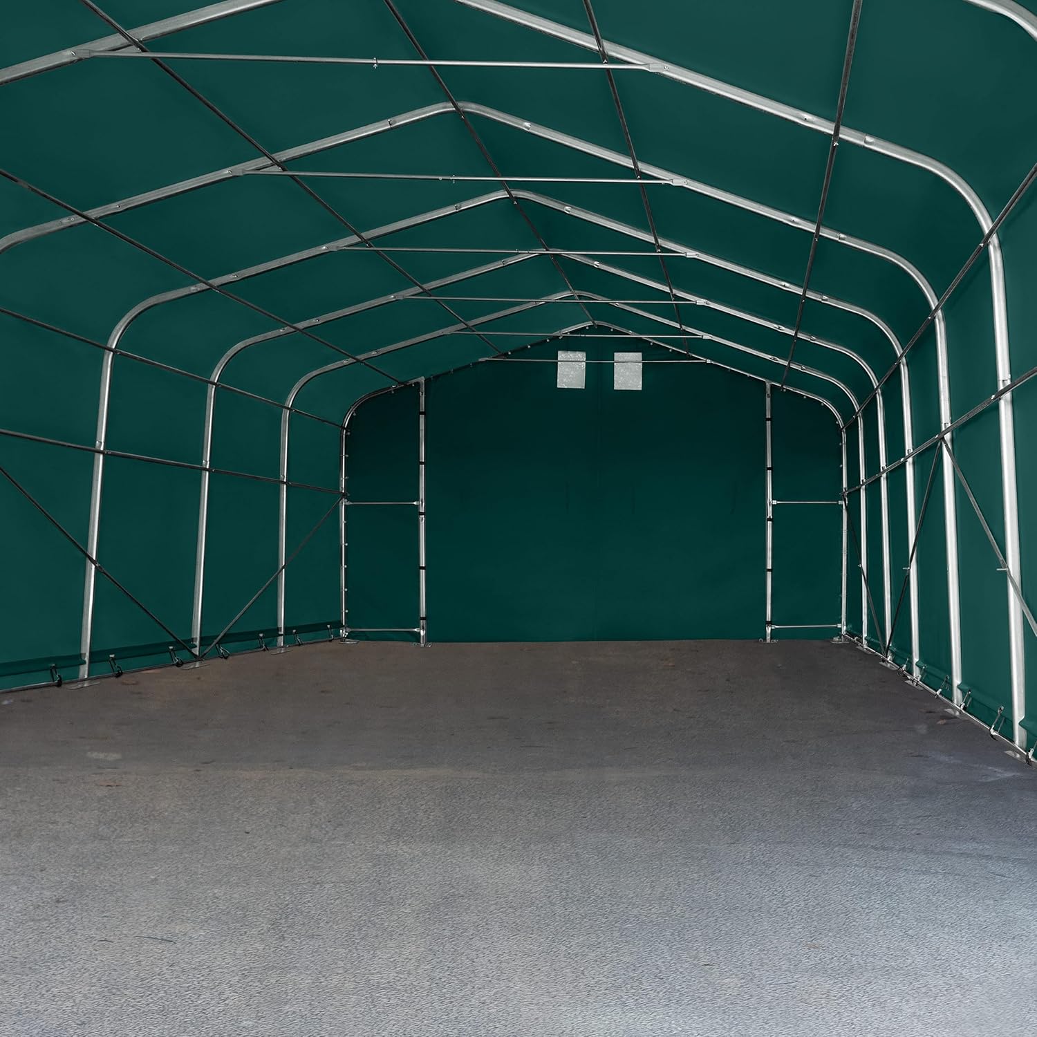 TOOLPORT Lagerzelt 6x6 m Zelthalle Unterstand / 2,6 m Seitenhöhe feuersichere PRIMEtex PVC Plane 2300 N dunkelgrün