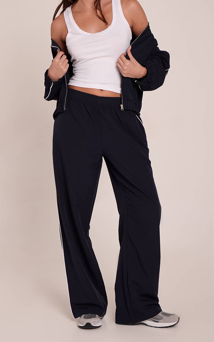 Bleu Marine Pantalon De Survêtement Droit À Détails De Passepoil Contrasté