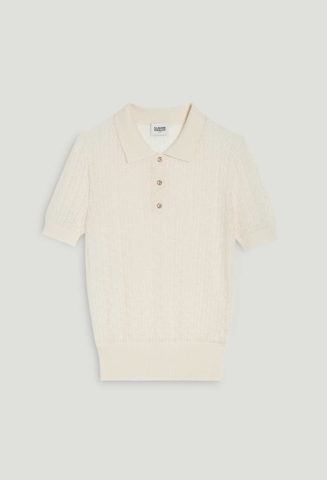 Pull polo maille fine ecru