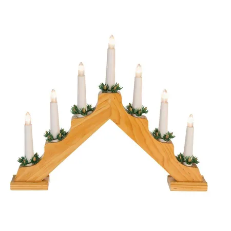 Idena LED Adventsleuchter, mit 7 Kerzenlichtern, für innen, batteriebetrieben, Holz