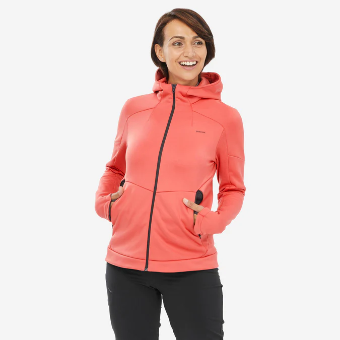 Decathlon Quechua - Jaqueta Fleece Feminina para Caminhada Quechua - MH520 com Capuz