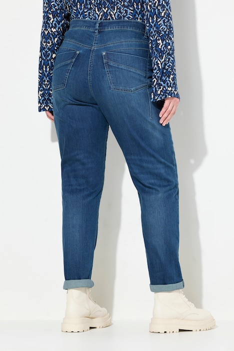 Mom-Jeans, weites Bein, Ziernieten, Komfortbund