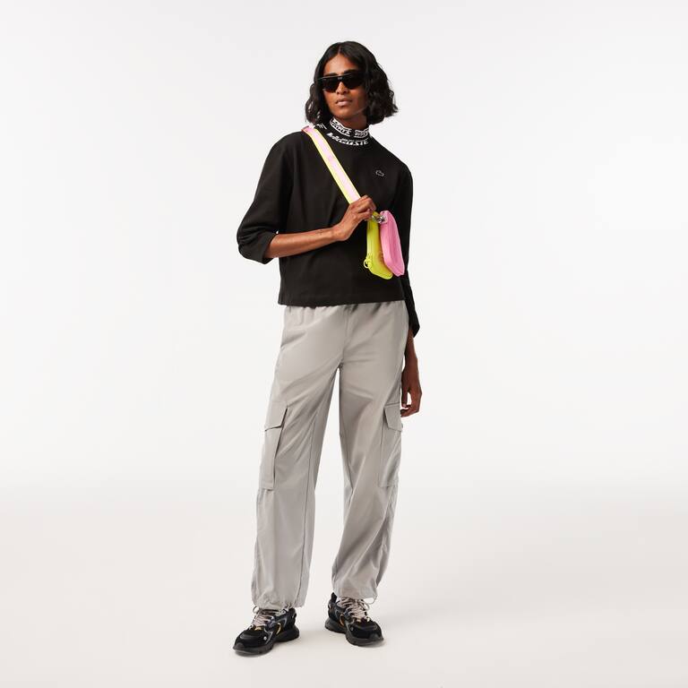T-shirt manches longues femme Lacoste oversize fit avec col siglé T-Shirts - Noir - Lacoste - Femme