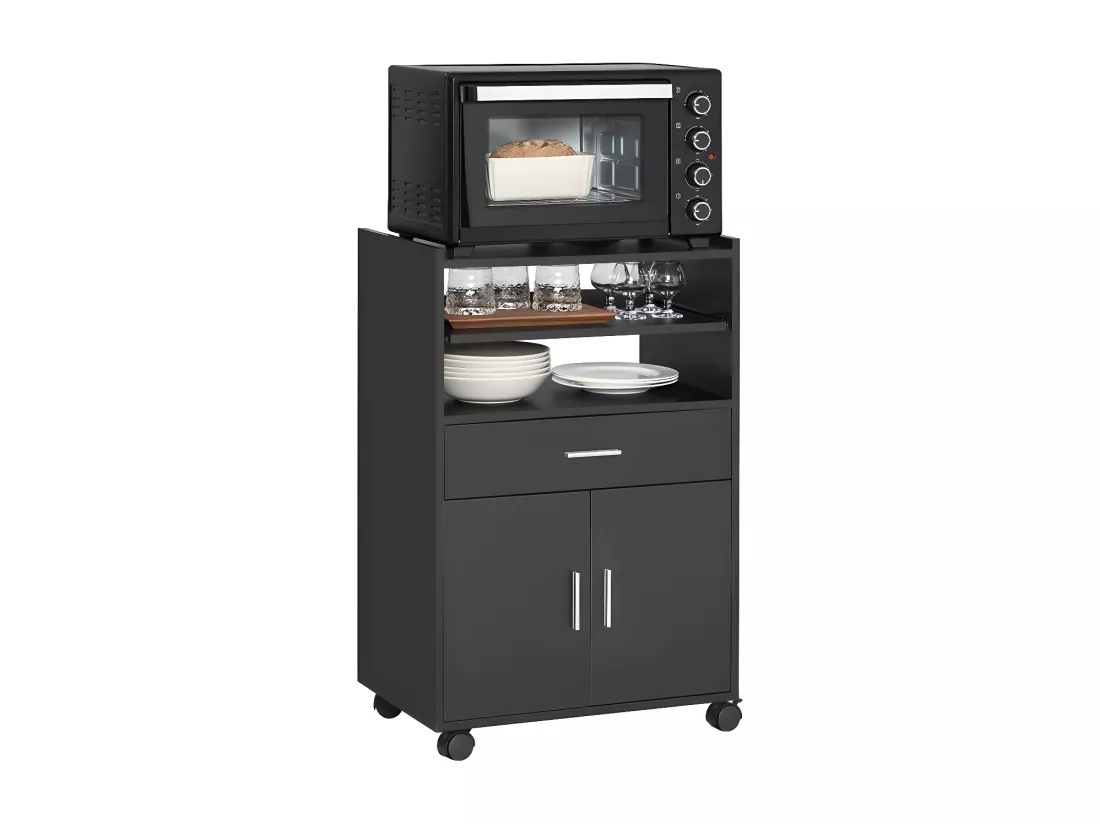 SoBuy Buffet Armoire Micro-Onde à roulettes Desserte Meuble de Rangement, Noir, 59x40x92 cm, FSB09-SCH