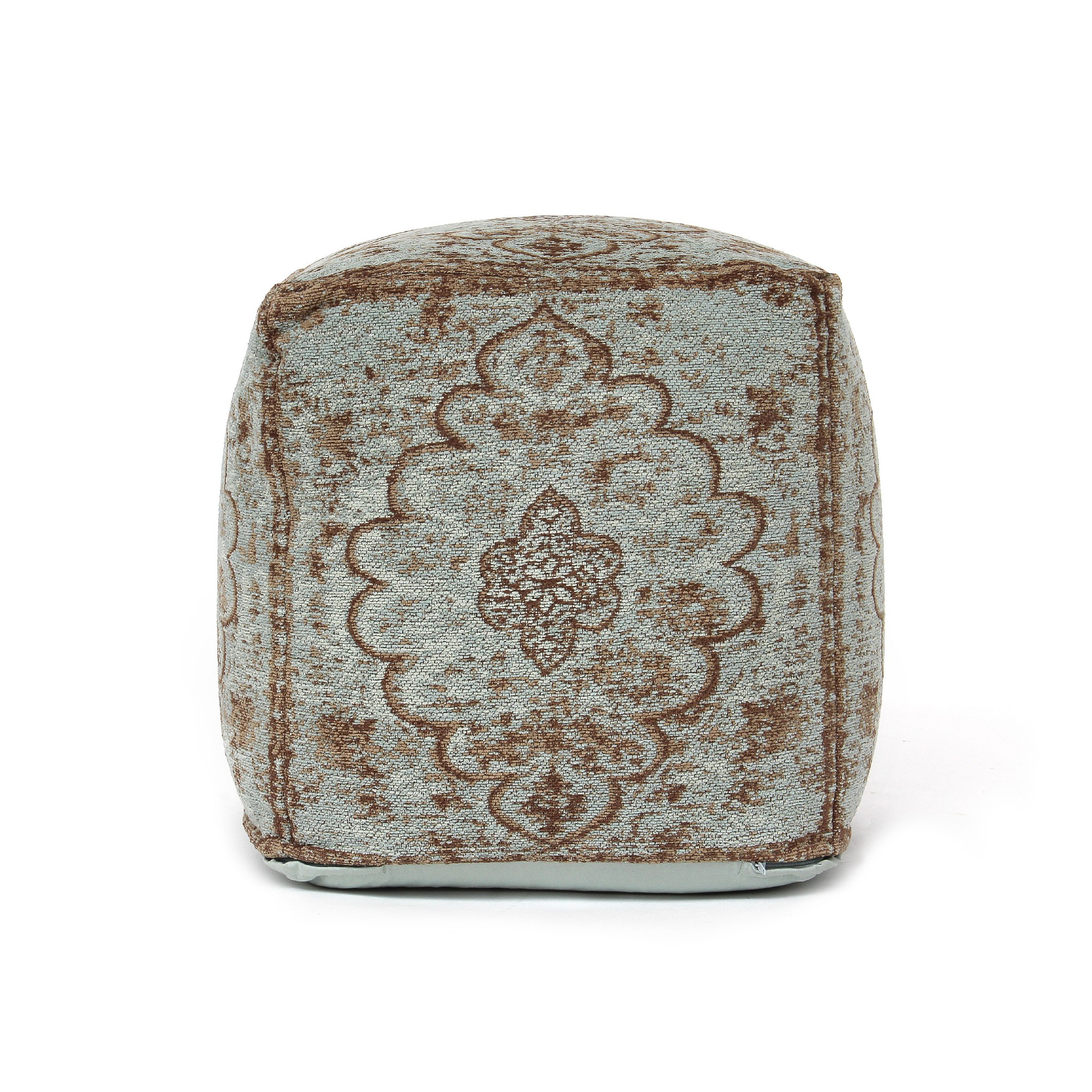 Pouf 'Sita', blau, braun, T 45 cm, B 45 cm, H 45 cm von fischer's lagerhaus