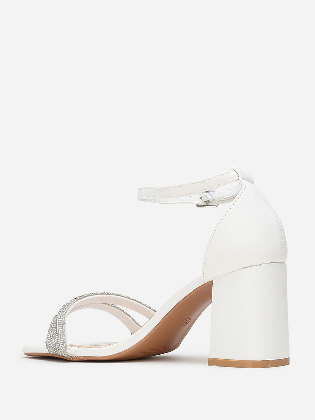 Sandales blanches à bout carré et brides strass Blanc- Blanc