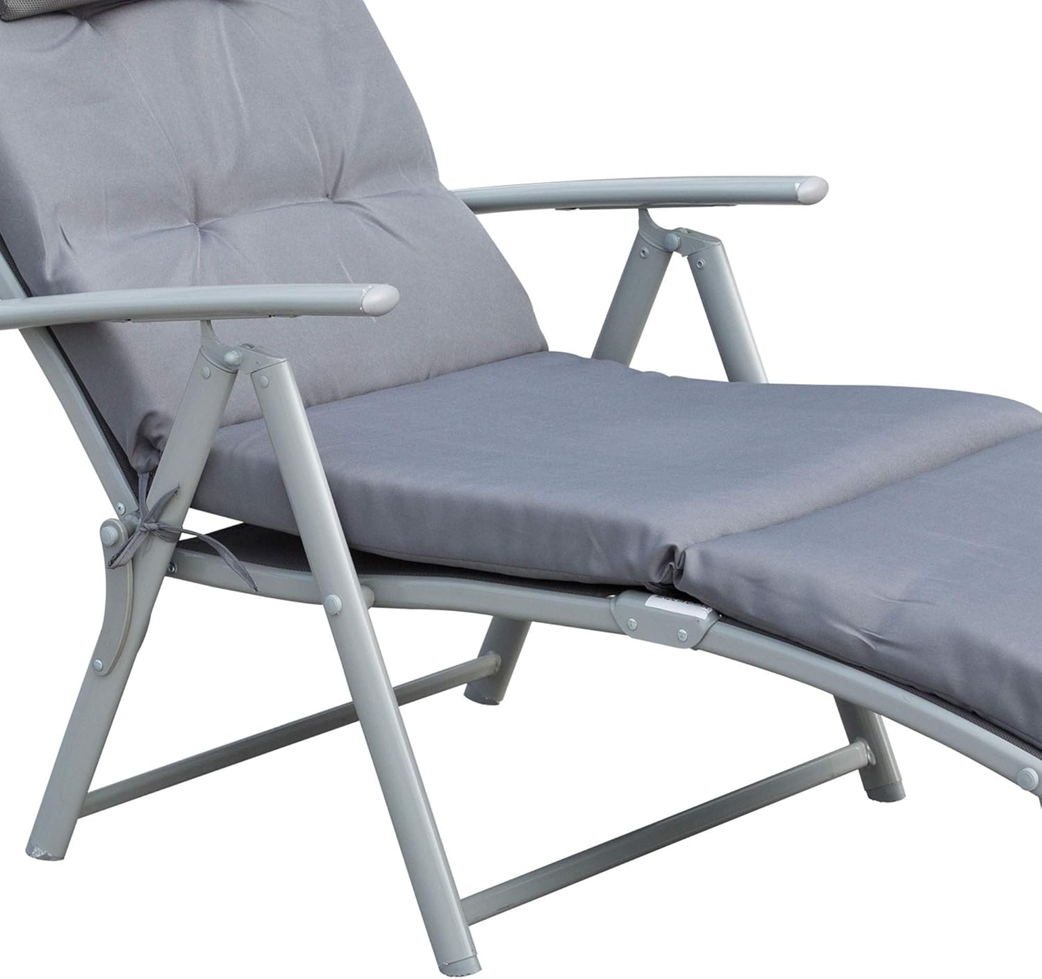 Outsunny Sonnenliege klappbar Strandliege mit Kopfkissen Sitzkissen Liegestuhl mit 7-Fach verstellbare Rückenlehne Gartenliege Relaxliege bis 165 kg belastbar, für Garten Urlaub Outdoor, Grau