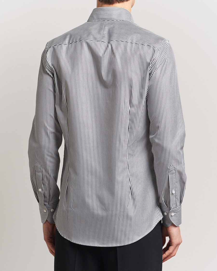 Stenströms 1899 Slimline Striped One Piece Button Down Collar Shirt Black