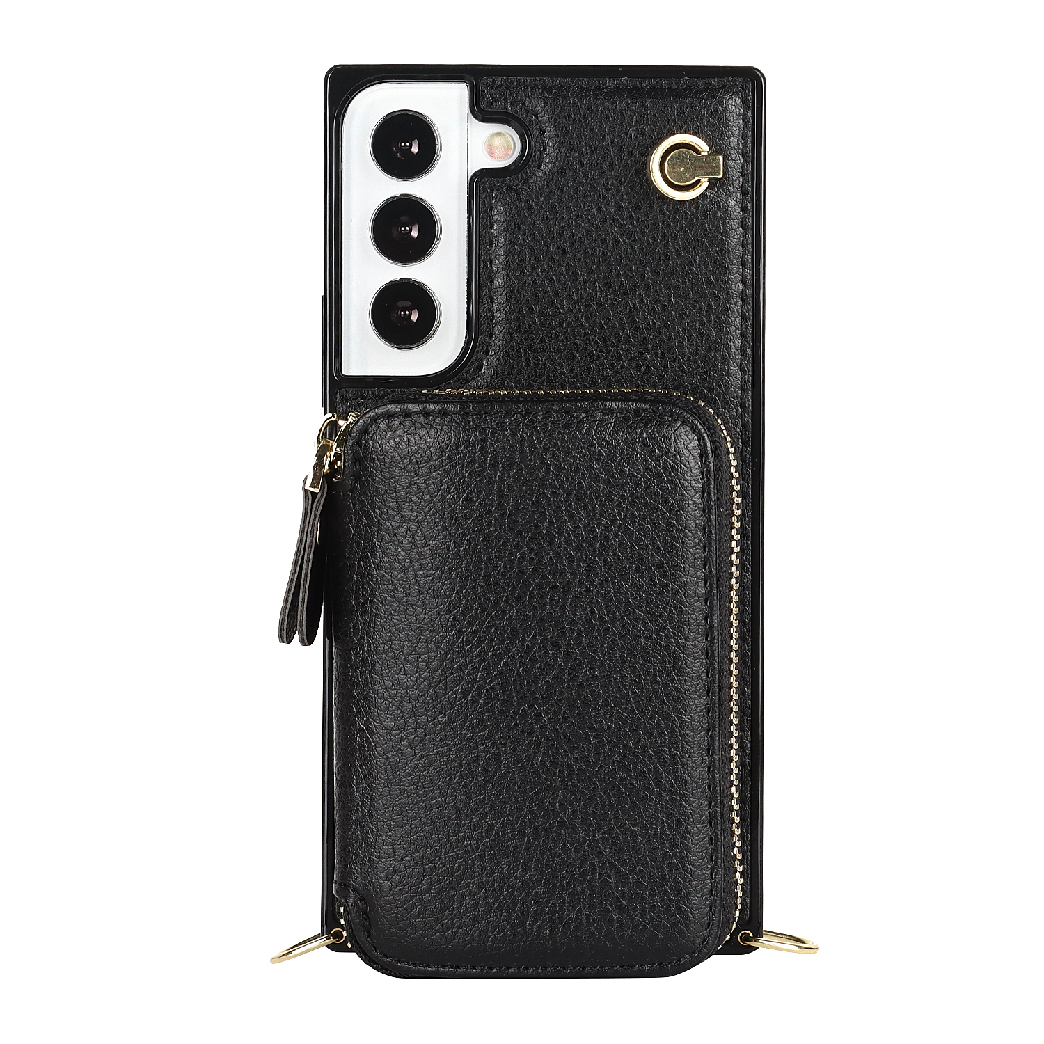 Samsung Galaxy S21 FE 5G Necklace Leder Schutz Hülle mit Kartenfächer   Handykette (140cm) - Schwarz