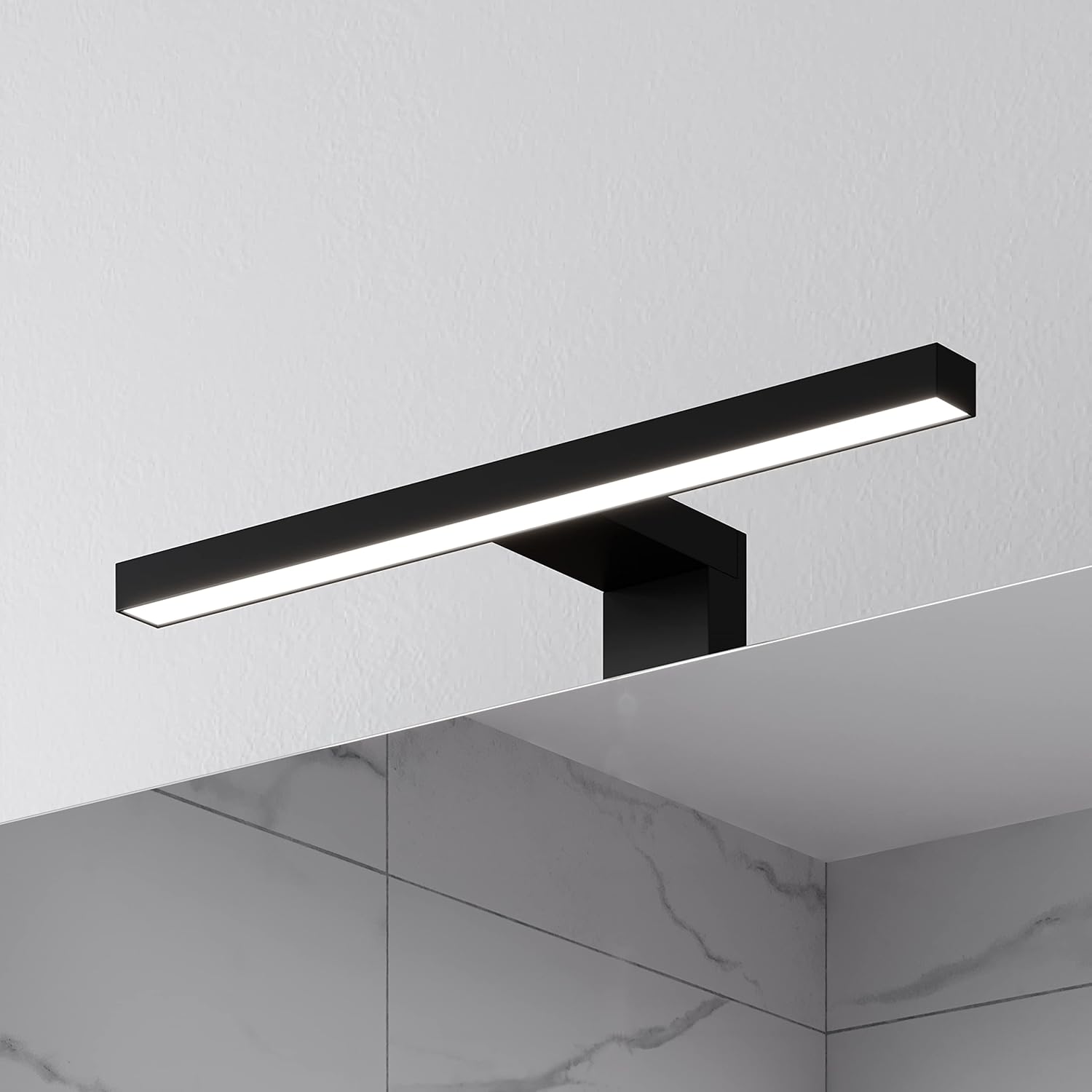 Planetmöbel Spiegelschrank Bad mit Beleuchtung 50 x 65 x 11,4 cm, grau matt, Badezimmerschrank mit Spiegel und LED Aufbauleuchte