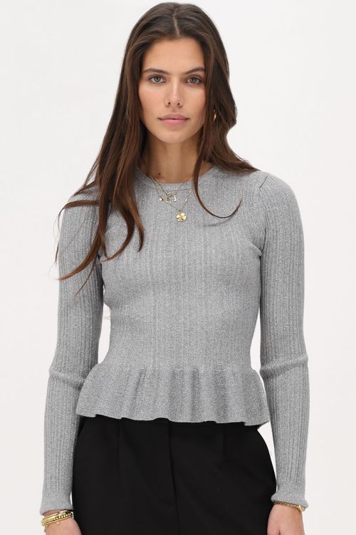 Zilverkleurige peplum top met lurex