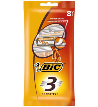 Bic 3 Sensitive Pouch Wegwerpscheermesjes (8 stuks)