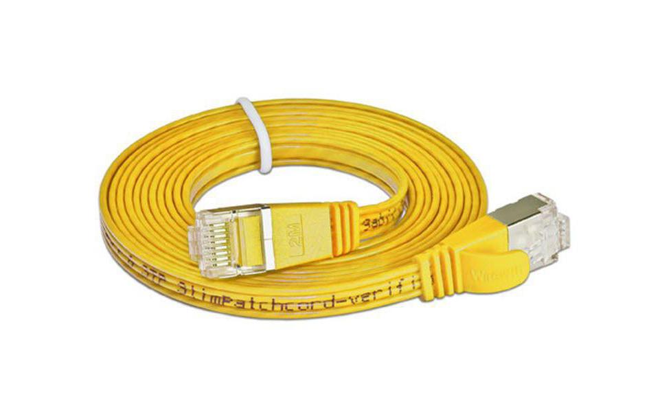 Slimpatchkabel RJ-45 - RJ-45, Cat 6, STP, 2 m, GelbGeschirmtes Twisted-Pair-Kabel (STP) mit Klinkenschutz