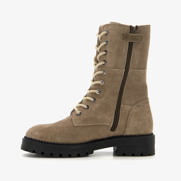 Groot suède meisjes veterboots beige