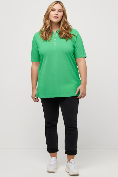 Poloshirt, Piqué, Polokragen, Samt-Knopfleiste, Halbarm