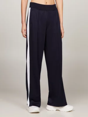 Calça de moletom esportiva de cintura média com listras contrastantes