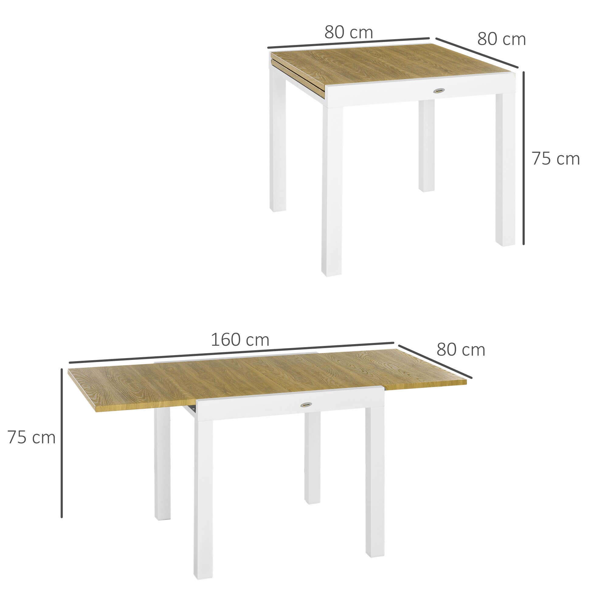 Outsunny Gartentisch mit ausziehbarer Tischplatte natur 160L x 80B x 75H cm