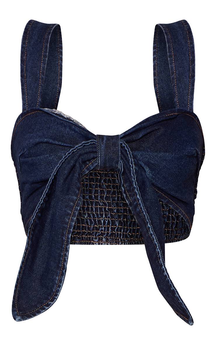 Bleu Indigo Haut En Denim À Nouer Sur Le Devant