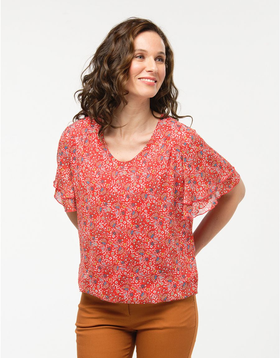 Blouse volantée rouge