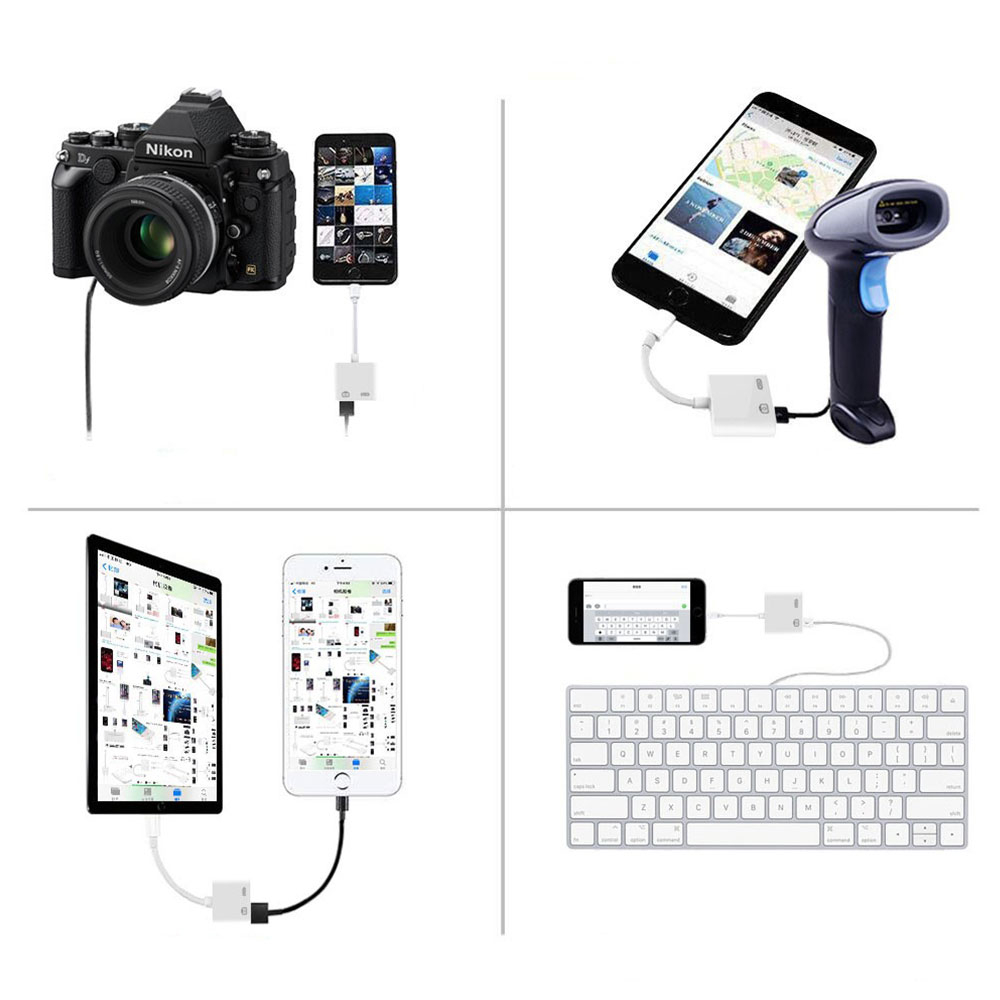 Lightning auf USB A Kamera / Foto Adapter mit Ladeanschluss für Apple iPhone / iPad - Schwarz